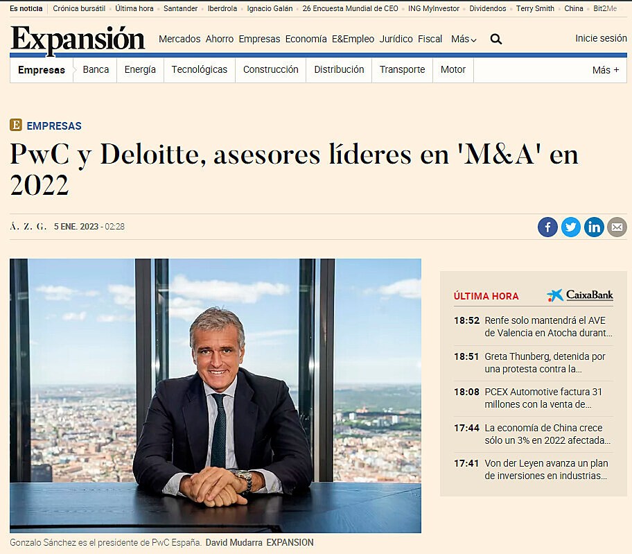 PwC y Deloitte, asesores lderes en 'M&A' en 2022